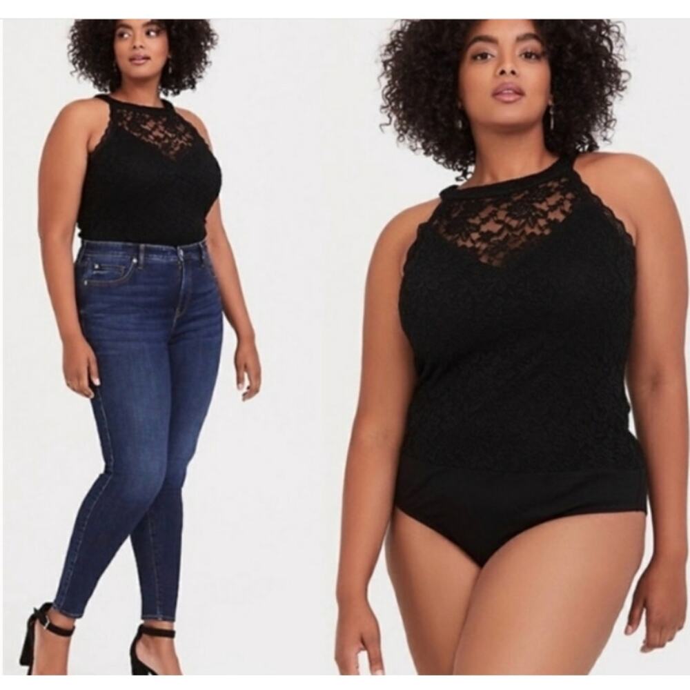 Torrid Lace High Neck Sleeveless Bodysuit Women 2X Black Sexy Boudoir Indie Goth